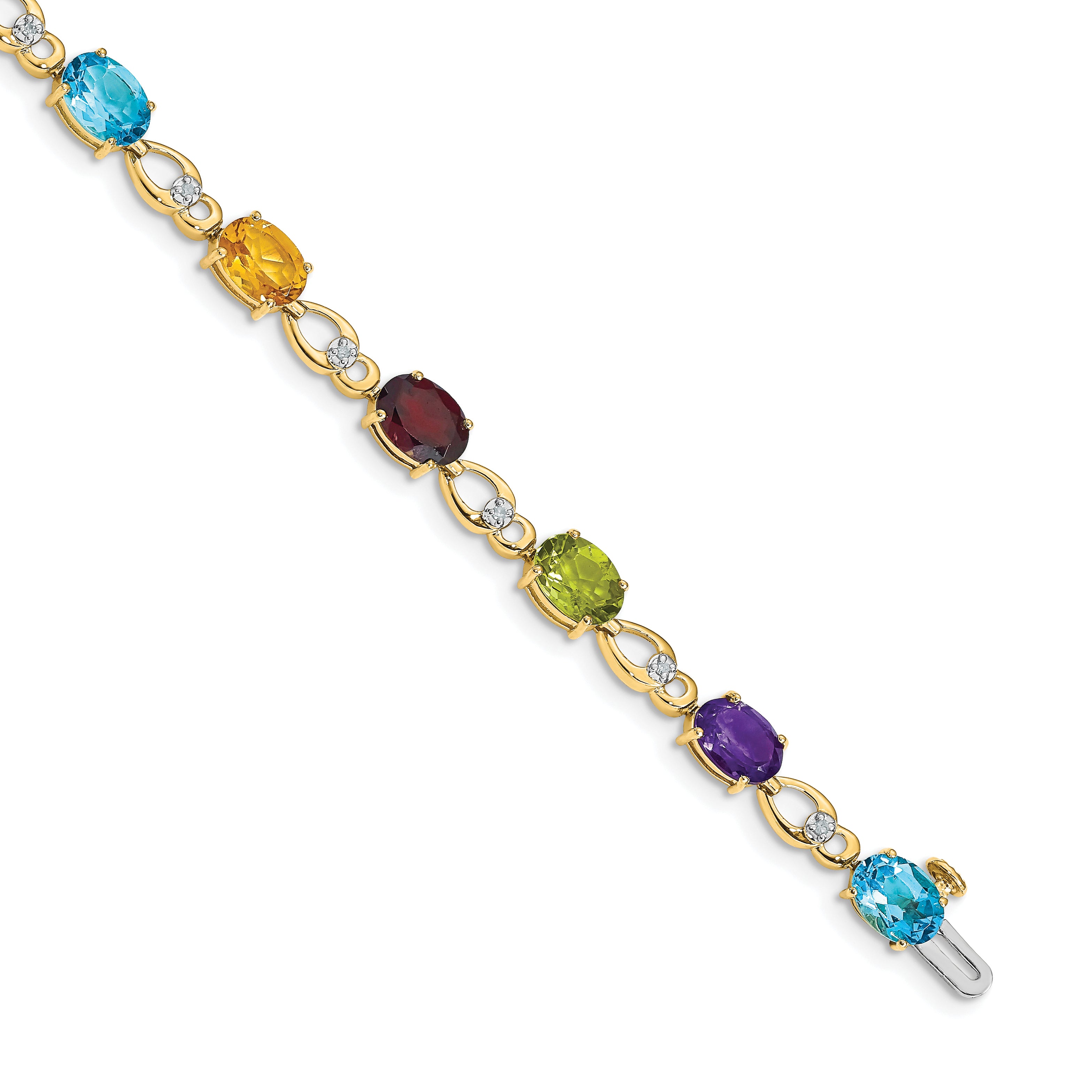 14k Complete Oval Amethyst and Diamond Fancy Link 7 inch Bracelet BM4496