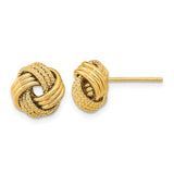 14k 10mm Polished Textured Triple Love Knot Post Earrings TL1071