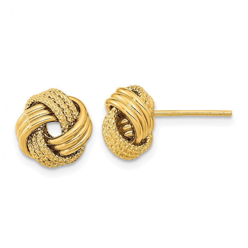 14k 10mm Polished Textured Triple Love Knot Post Earrings TL1071