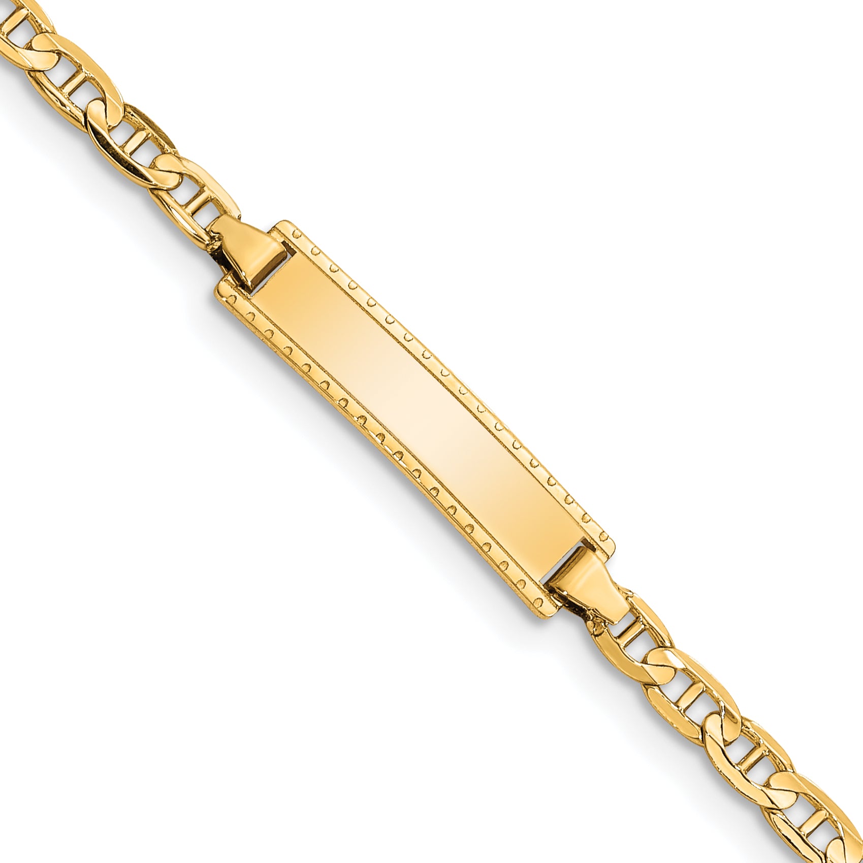 14k Polished Solid Chain/Solid Plate Anchor Link 20x5mm Plate 6 inch Baby/Child ID Bracelet BID99