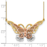 14k Yellow and Rose Gold with White Rhodium Large Filigree Butterfly 17 inch Necklace SF2042