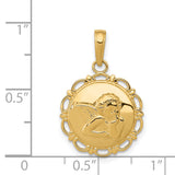 14K Polished Angel On Round Scallop Frame Pendant K5691