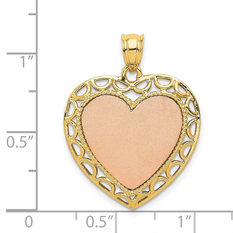 14K Two-tone Polished Engravable Lace Frame Heart Pendant K5850