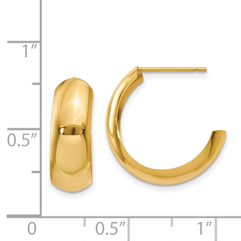 14k 6.5x24mm Polished J-Hoop Post Earrings S1186