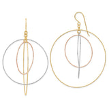 14k Tri-color Diamond-cut Graduated Circles Dangle French Hook Earrings TL999