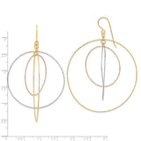 14k Tri-color Diamond-cut Graduated Circles Dangle French Hook Earrings TL999