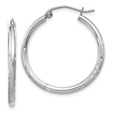 14k White Gold 2x25mm Satin Diamond-cut Round Tube Hoop Earrings TC197