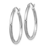 14k White Gold 2x25mm Satin Diamond-cut Round Tube Hoop Earrings TC197