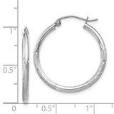 14k White Gold 2x25mm Satin Diamond-cut Round Tube Hoop Earrings TC197