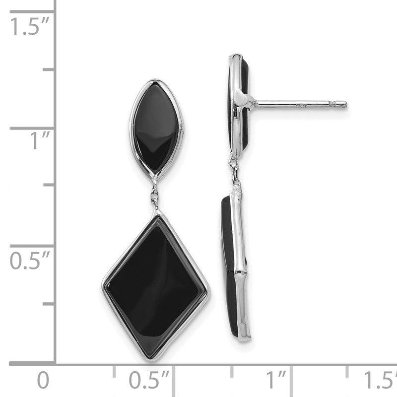 14k White Gold Black Onyx Dangle Post Earrings XY818