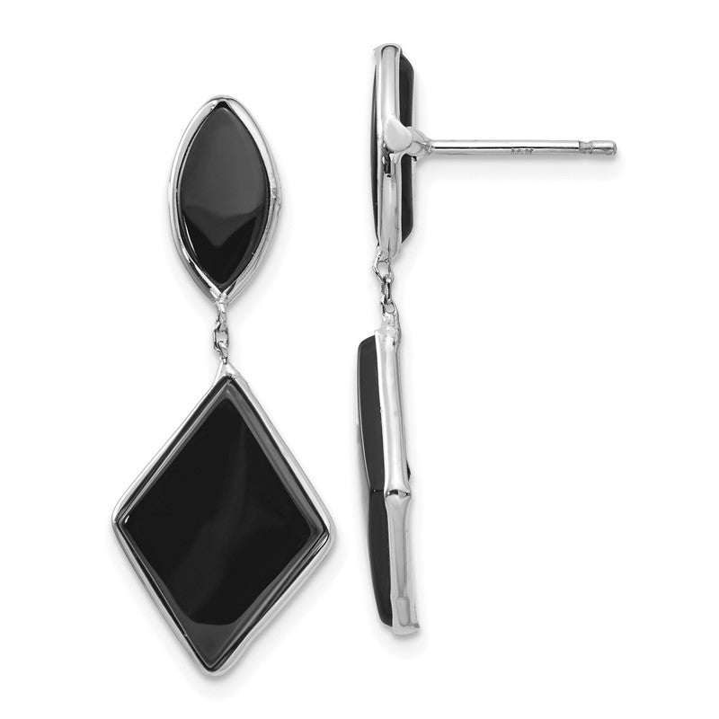 14k White Gold Black Onyx Dangle Post Earrings XY818