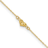 14k Polished Diamond-cut Triple Puffed Hearts 9 inch Plus 1 inch Extender - Total 10 inch Anklet ANK287