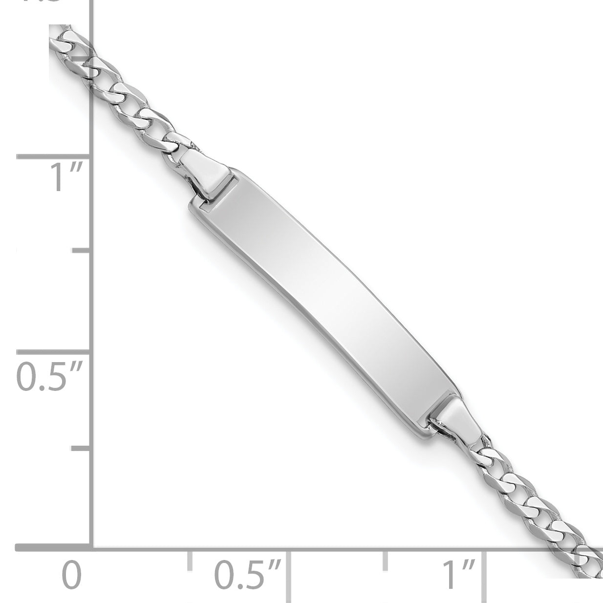 14k White Gold Polished Solid Chain/Solid Plate Flat Curb Link 20x4.2mm Plate 5.5 inch Baby/Child ID Bracelet BID103W