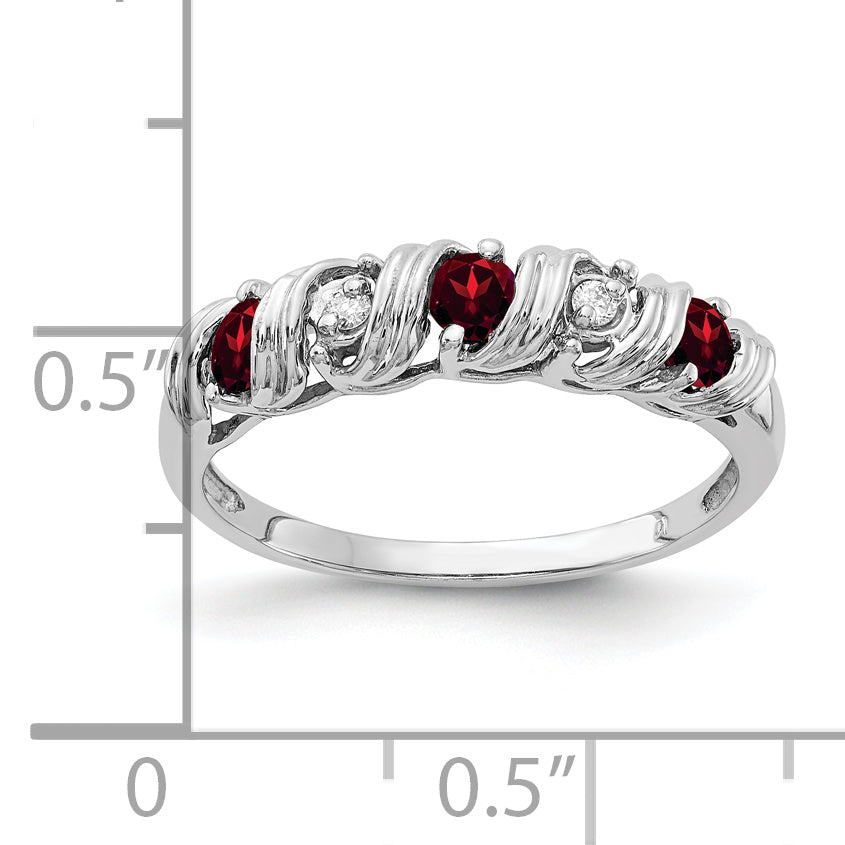 14k White Gold 2.75mm Round Garnet and AAA Diamond Twist Ring Y4719GA/AAA