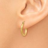 14k 2x15mm Satin Diamond-cut Round Tube Hoop Earrings TC211