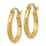 14k 2x15mm Satin Diamond-cut Round Tube Hoop Earrings TC211