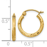 14k 2x15mm Satin Diamond-cut Round Tube Hoop Earrings TC211
