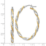 14k White Gold & Yellow Rhodium Twisted D/C Oval Hoop Earrings PRE782