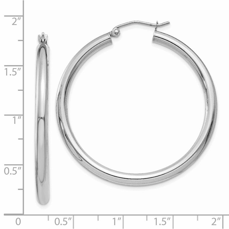 14K White Gold 3x40mm Polished Tube Hoop Earrings T847