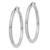 14K White Gold 3x40mm Polished Tube Hoop Earrings T847