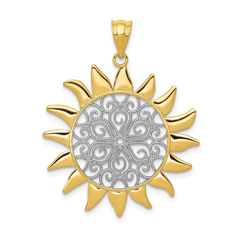 14k and White Rhodium Filigree Sun Pendant K4814