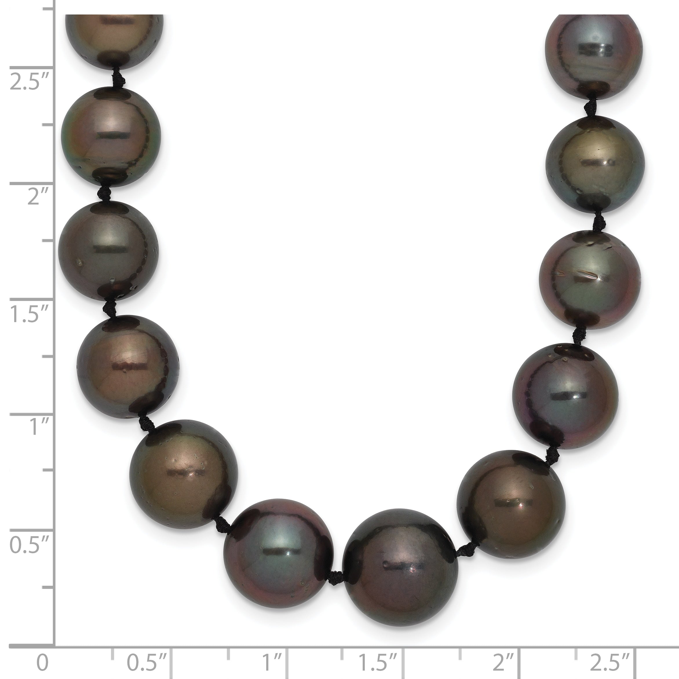 14k White Gold 9-12mm Black Semi-Round Tahitian Saltwater Cultured Pearl Graduated 19 inch Necklace XF464