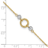 14k Two-tone Circle and Diamond-cut Beads 9 inch Plus 1 inch Bead Dangle Extender - Total 10 inch Anklet ANK228