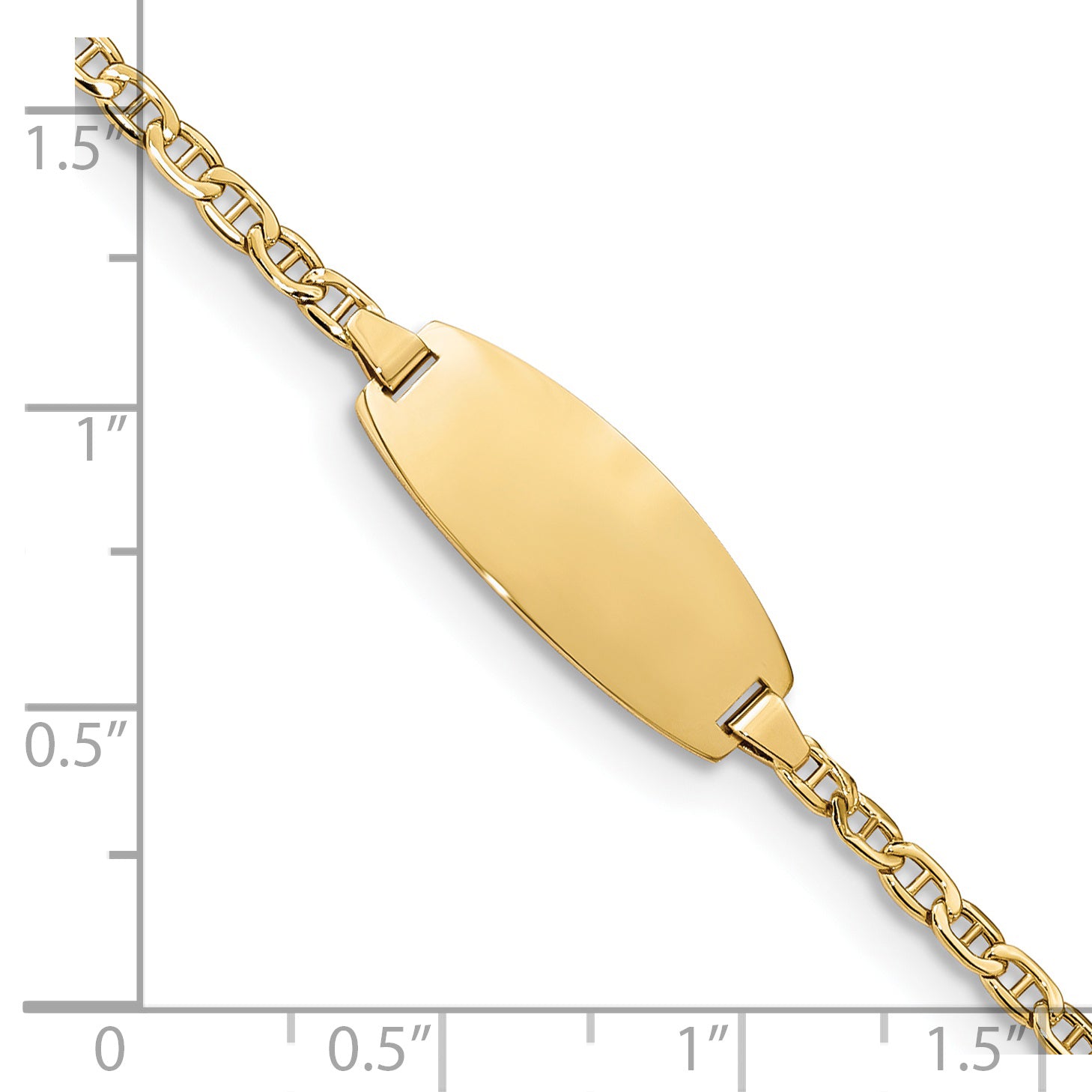 14k Polished Semi-Solid Chain/Solid Plate Anchor Link Oval 18.5x8.5mm Plate 5.5 inch Baby/Child ID Bracelet DCID145