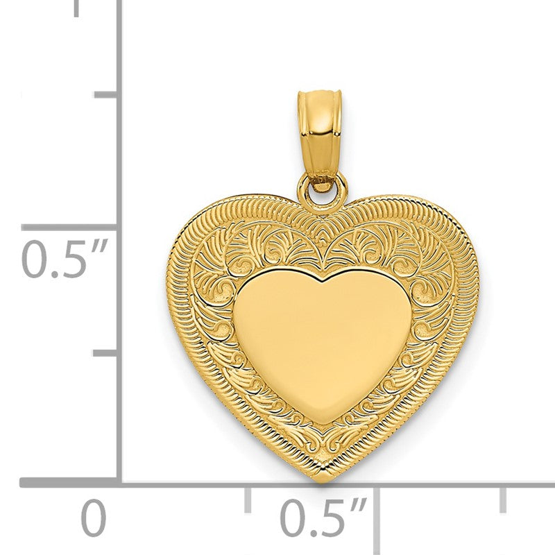 14K Polished Swirled Border Engravable Heart Pendant K2522