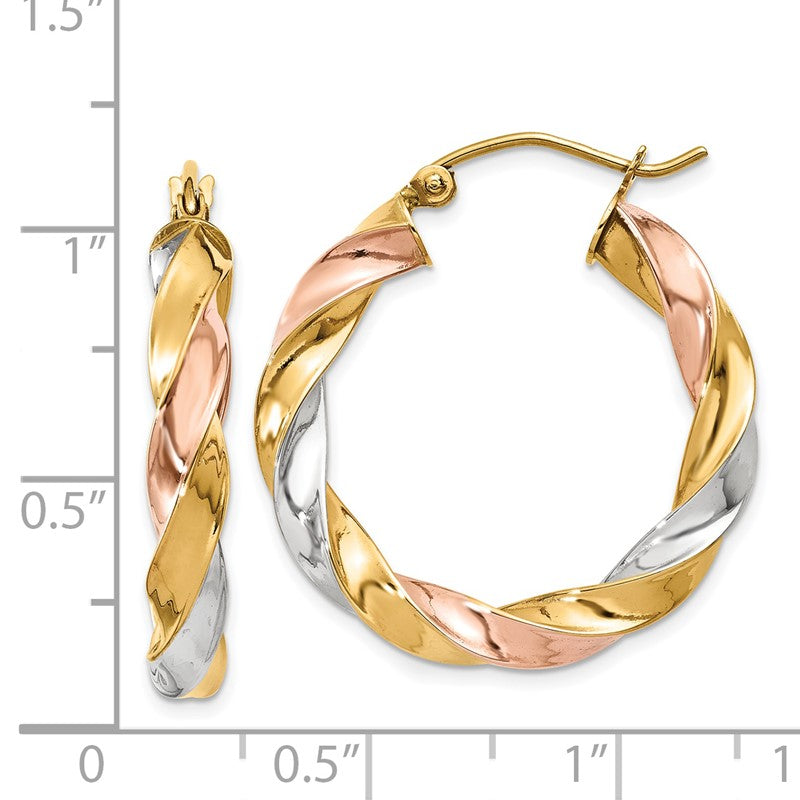 14k Tri-color Light Twisted Hoop Earrings TF653