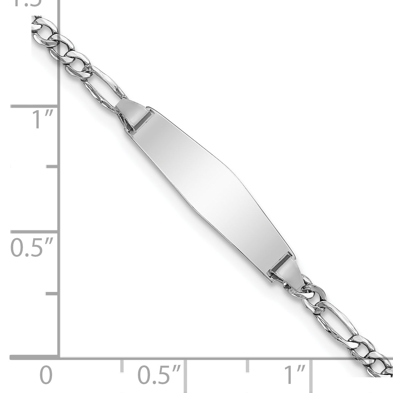 14k White Gold Polished Semi-Solid Chain/Solid Plate Figaro Link Soft Diamond Shape 20x5.5mm Plate 6 inch Baby/Child ID Bracelet DCID134CW