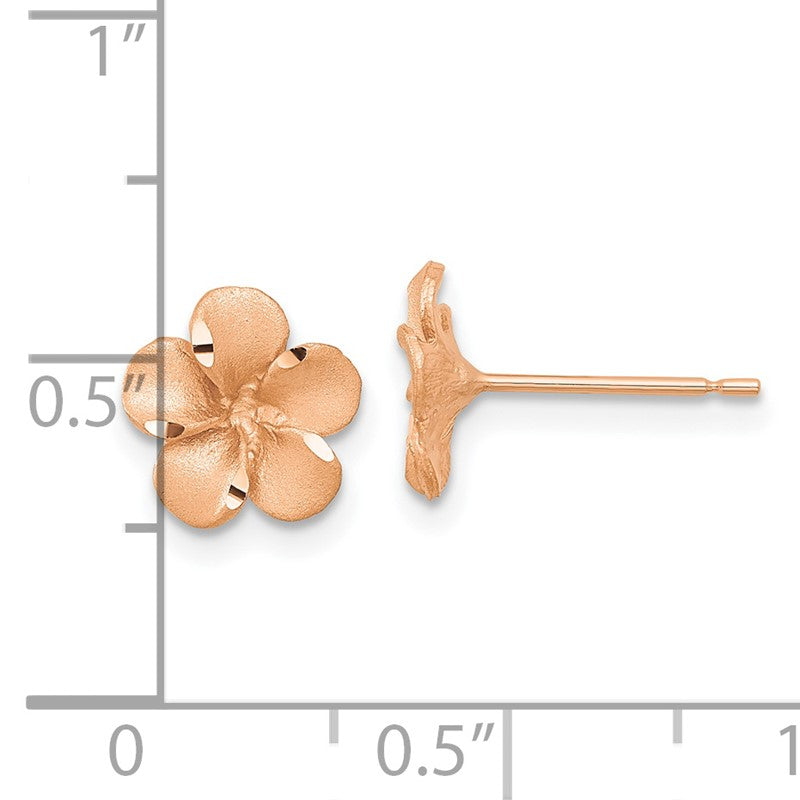 14k Rose Rhodium with Yellow Gold Post Satin Diamond-cut Plumeria Earrings TL1116R