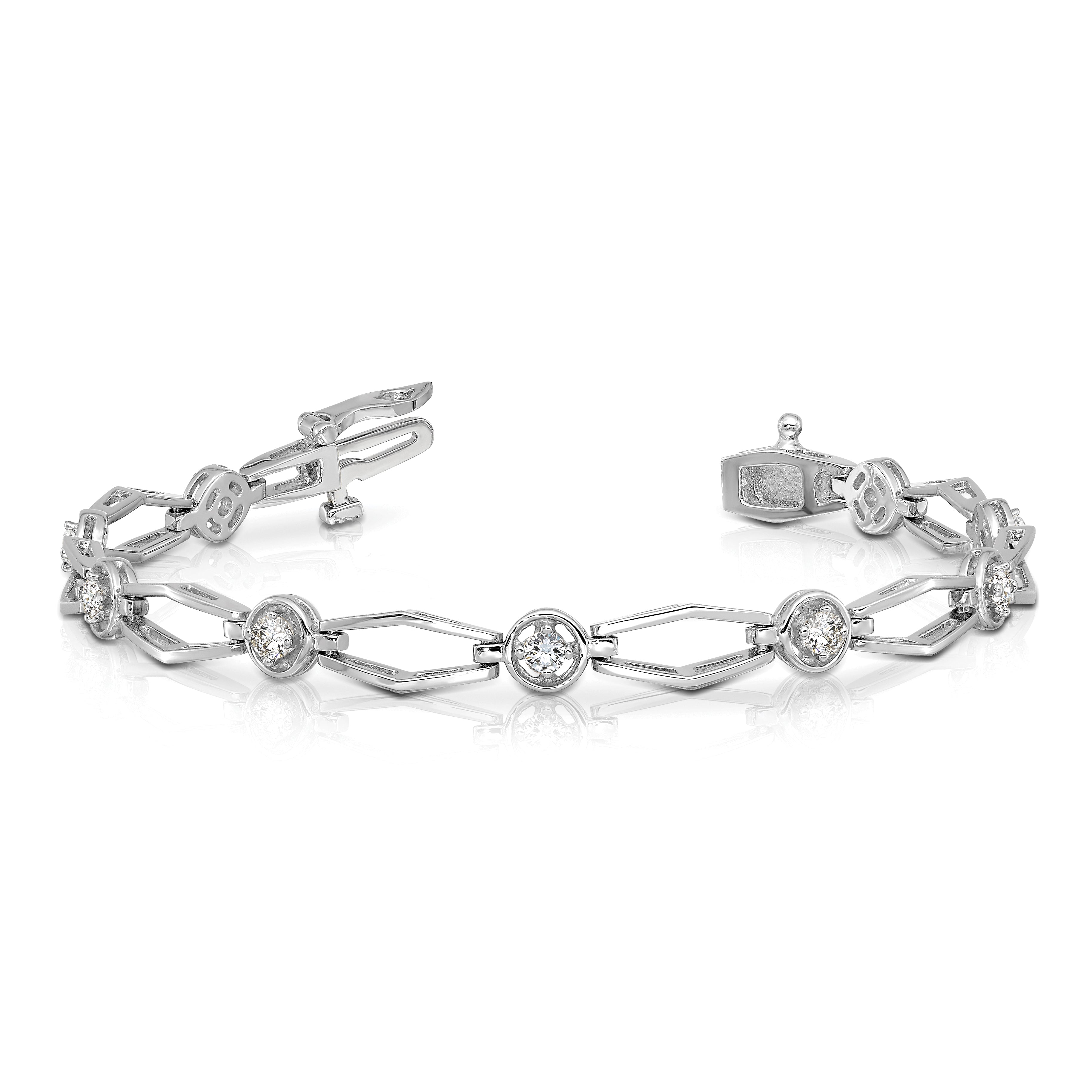 14k White Gold Complete 3/4 carat Round VS Diamond Fancy Link 7 inch Bracelet X789WVS