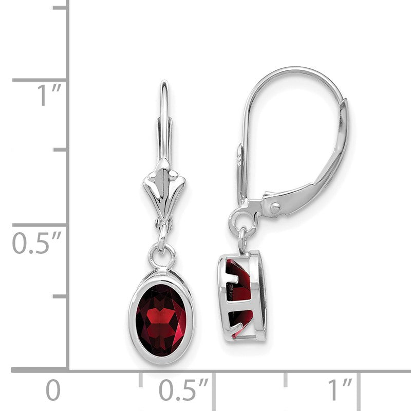 14k White Gold 7x5mm Oval Garnet Dangle Leverback Earrings XLB106WGA