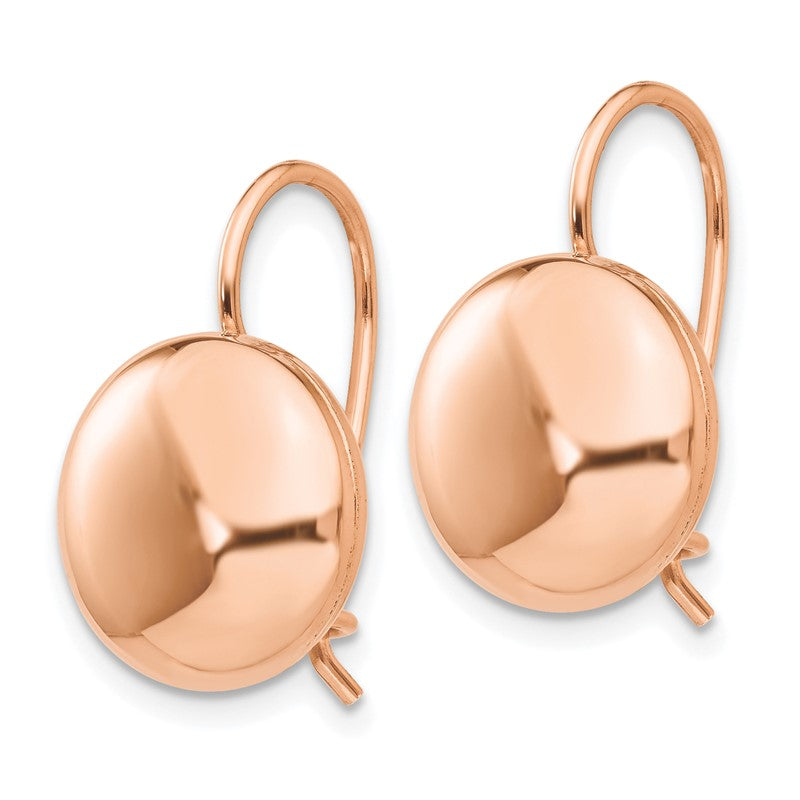 14k Rose Gold 12mm Polished Button Kidney Wire Earrings H1039