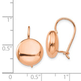 14k Rose Gold 12mm Polished Button Kidney Wire Earrings H1039