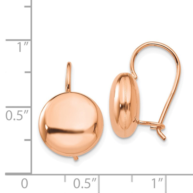 14k Rose Gold 12mm Polished Button Kidney Wire Earrings H1039
