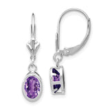 14k White Gold 7x5mm Oval Amethyst Bezel Leverback Dangle Earrings XLB106WAM