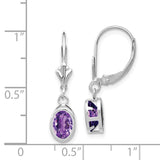 14k White Gold 7x5mm Oval Amethyst Bezel Leverback Dangle Earrings XLB106WAM