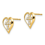 14k Madi K CZ Heart Cross Childrens Post Earrings GK754