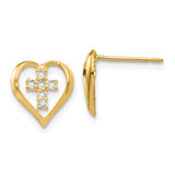 14k Madi K CZ Heart Cross Childrens Post Earrings GK754