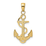 14k Polished Anchor with Textured Rope Pendant K5393
