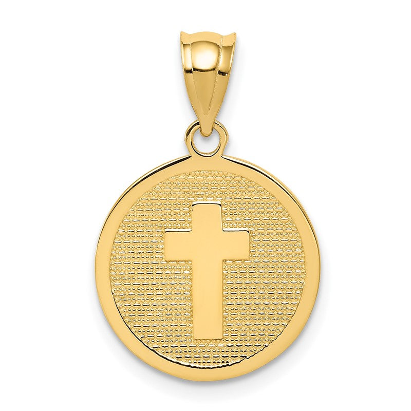 14K Reversible Cross and GOD BLESS Disc Charm K5090