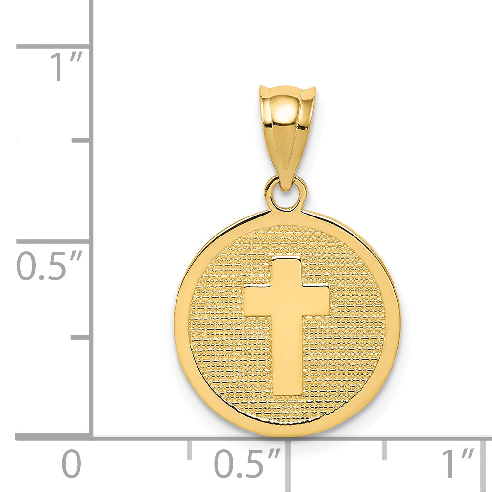 14K Reversible Cross and GOD BLESS Disc Charm K5090