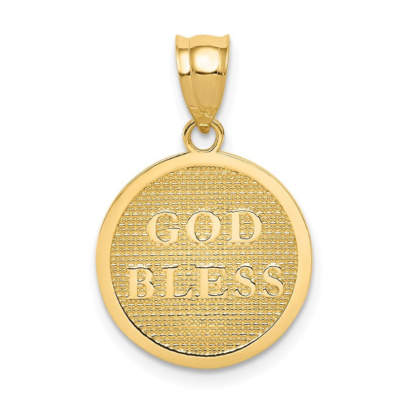14K Reversible Cross and GOD BLESS Disc Charm K5090