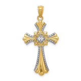 14K with White Rhodium Diamond-Cut Cross Pendant C4515