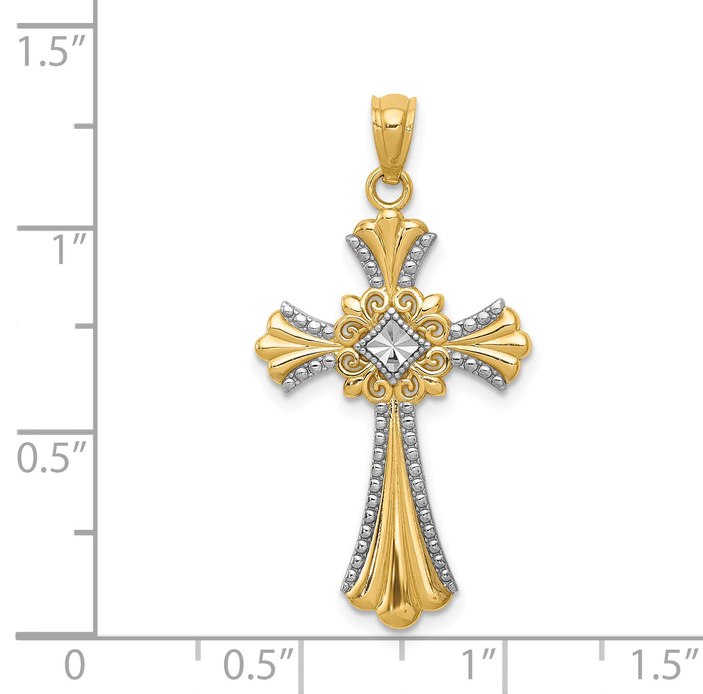 14K with White Rhodium Diamond-Cut Cross Pendant C4515