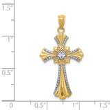 14K with White Rhodium Diamond-Cut Cross Pendant C4515