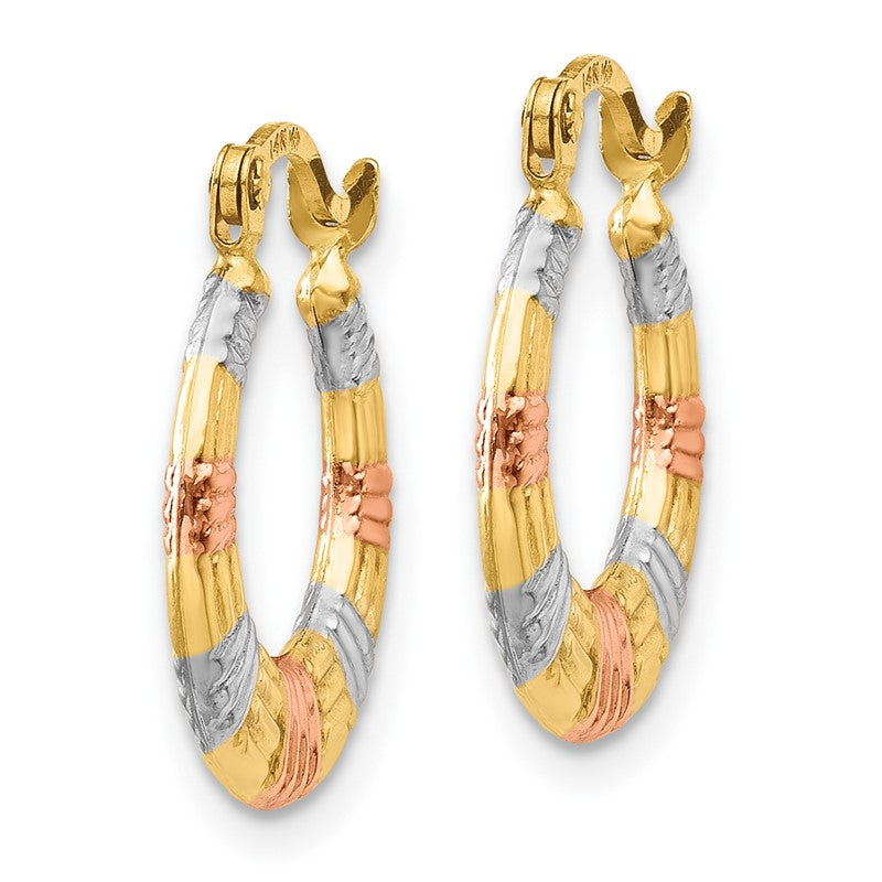 14K & White and Rose Rhodium Hollow Textured Hoop Earrings TL762