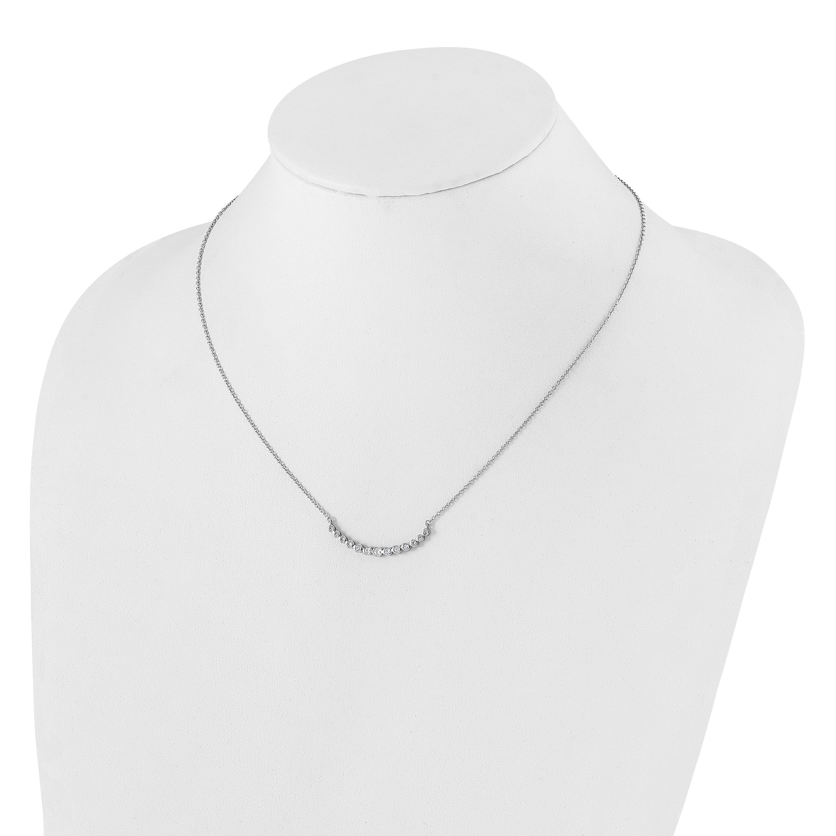 14k White Gold 1/4 carat Diamond Bezel-set Curved Bar 18 inch Necklace PM1005